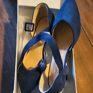 Elegant Blue Suede Women's Heels